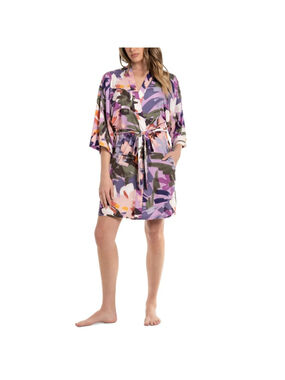 Linea Donatella Size Extra Large Floral Print Soft Knit Wrap Robe in Violet NWT